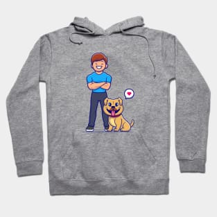 Cute Man With Dog Cartoon Vector Icon Illustration Hoodie